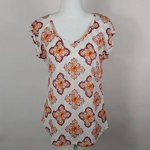 LOFT Linen Cap Sleeve Mandala Top